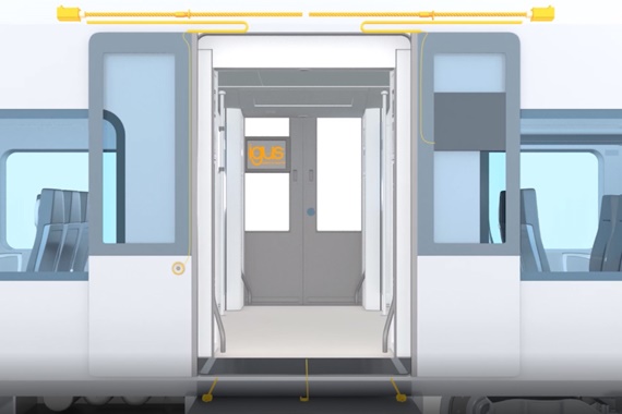 Дверь поезда с различными компонентами igus