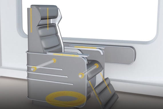 Кресло в поезде с различными компонентами igus